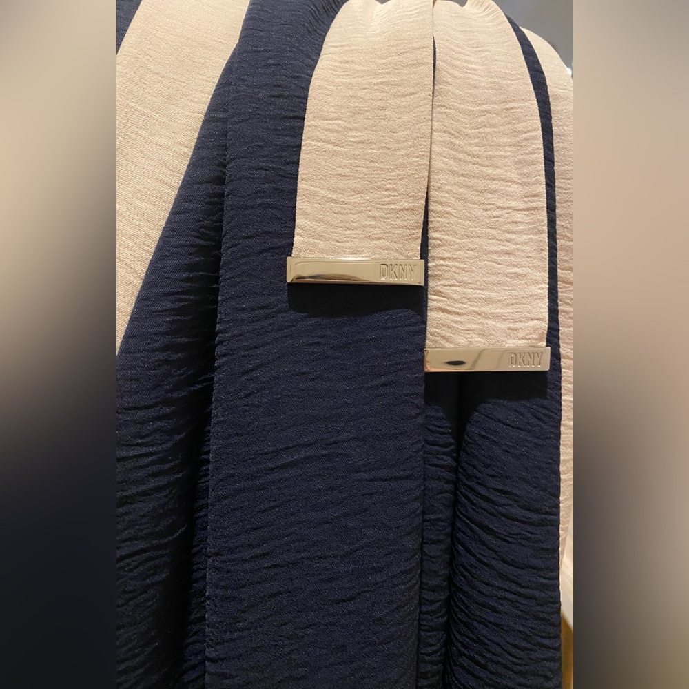 DKNY Women's Navy Blue & Cream Sleeveless Tie-Waist A-Line Midi Dress (Size 12) - Picture 8 of 14